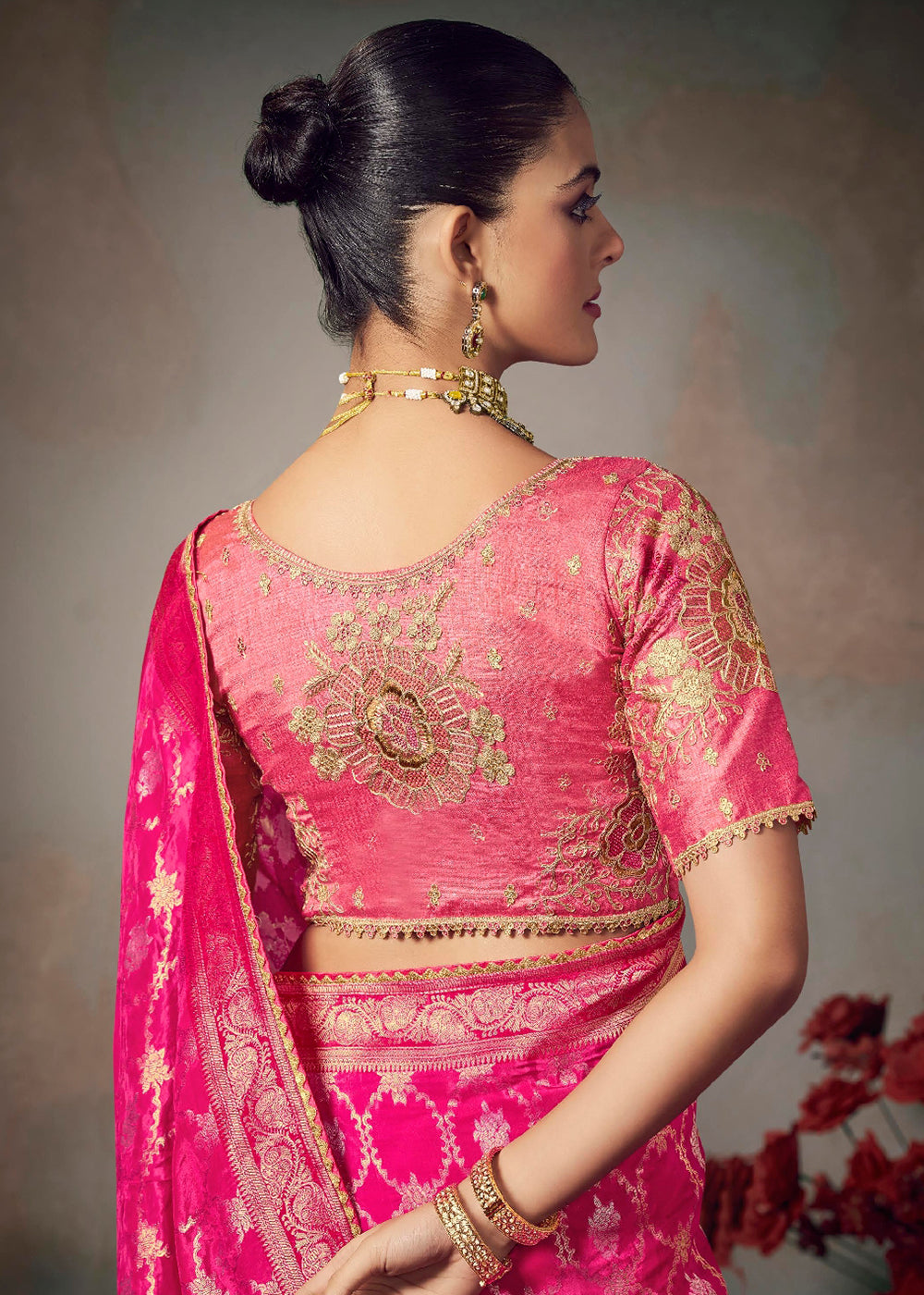 Buy Now Rani Pink Fancy Silk Material Function Wear Saree Online in US, UK, Canada, France, Germany, Denmark, Sweden, Italy, Greece, UAE &amp; Worldwide at Empress.