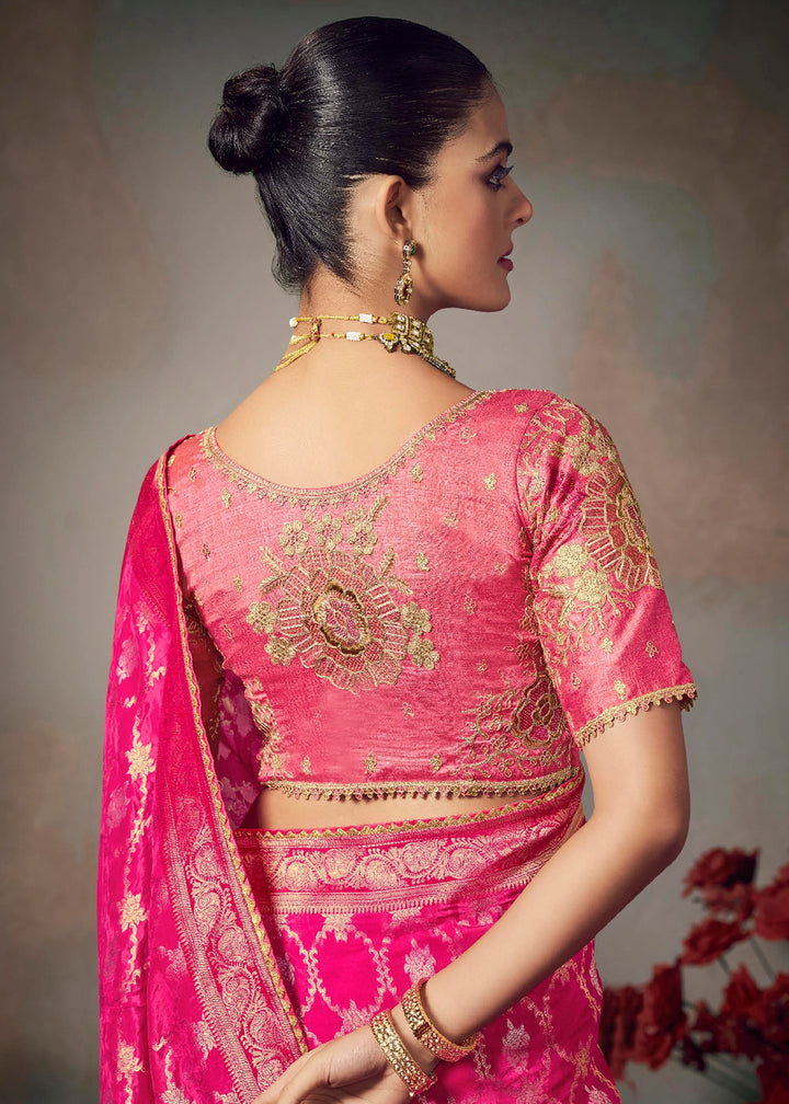 Buy Now Rani Pink Fancy Silk Material Function Wear Saree Online in US, UK, Canada, France, Germany, Denmark, Sweden, Italy, Greece, UAE &amp; Worldwide at Empress.