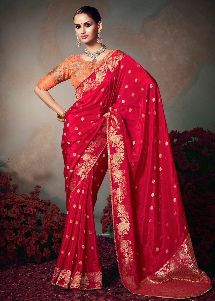 Buy Now Hot Pink Fancy Silk Material Function Wear Saree Online in US, UK, Canada, France, Germany, Denmark, Sweden, Italy, Greece, UAE &amp; Worldwide at Empress.