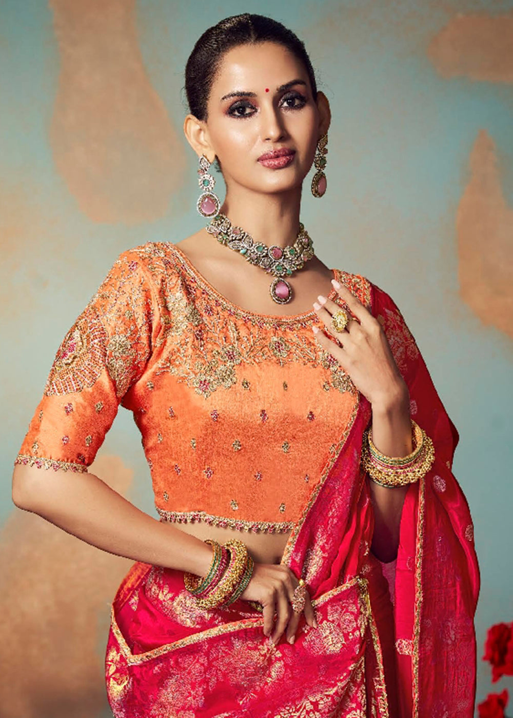 Buy Now Hot Pink Fancy Silk Material Function Wear Saree Online in US, UK, Canada, France, Germany, Denmark, Sweden, Italy, Greece, UAE & Worldwide at Empress.