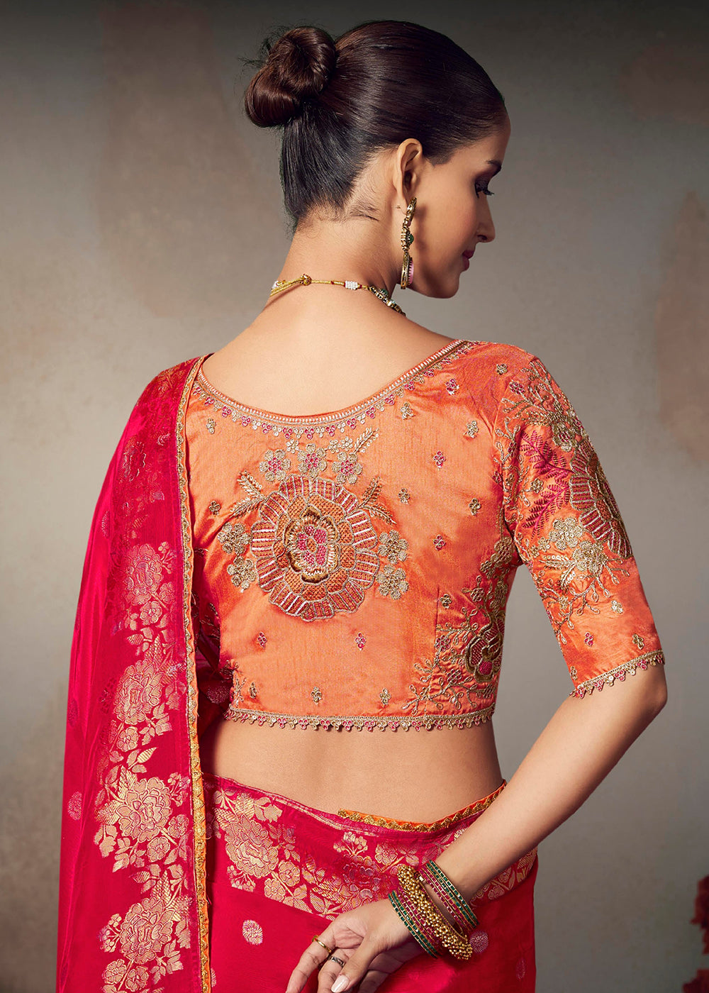 Buy Now Hot Pink Fancy Silk Material Function Wear Saree Online in US, UK, Canada, France, Germany, Denmark, Sweden, Italy, Greece, UAE &amp; Worldwide at Empress.