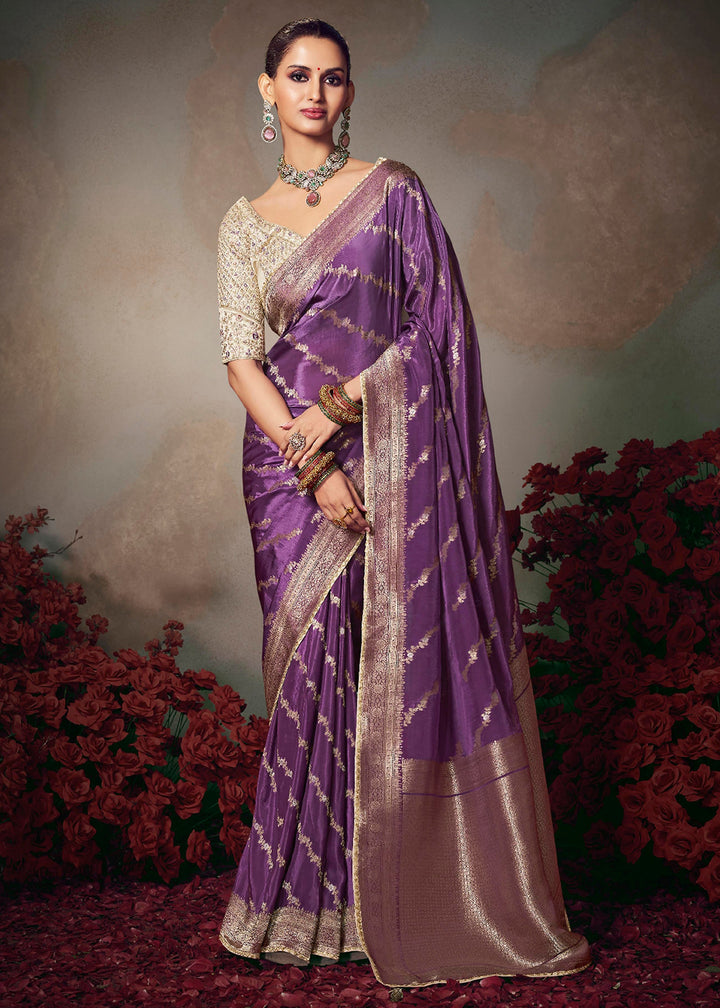 Buy Now Purple Fancy Silk Material Function Wear Saree Online in US, UK, Canada, France, Germany, Denmark, Sweden, Italy, Greece, UAE &amp; Worldwide at Empress.