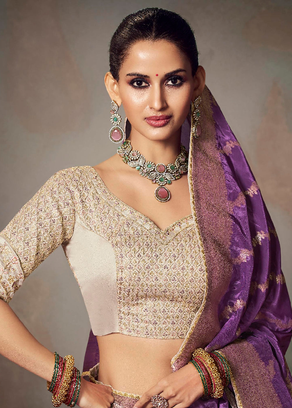 Buy Now Purple Fancy Silk Material Function Wear Saree Online in US, UK, Canada, France, Germany, Denmark, Sweden, Italy, Greece, UAE &amp; Worldwide at Empress.