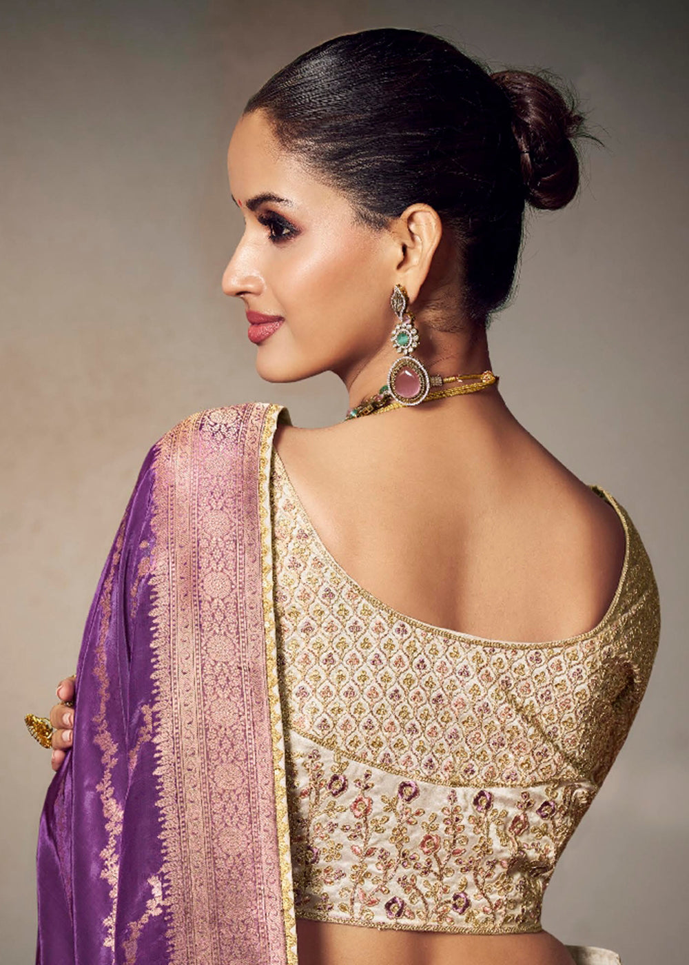 Buy Now Purple Fancy Silk Material Function Wear Saree Online in US, UK, Canada, France, Germany, Denmark, Sweden, Italy, Greece, UAE &amp; Worldwide at Empress.
