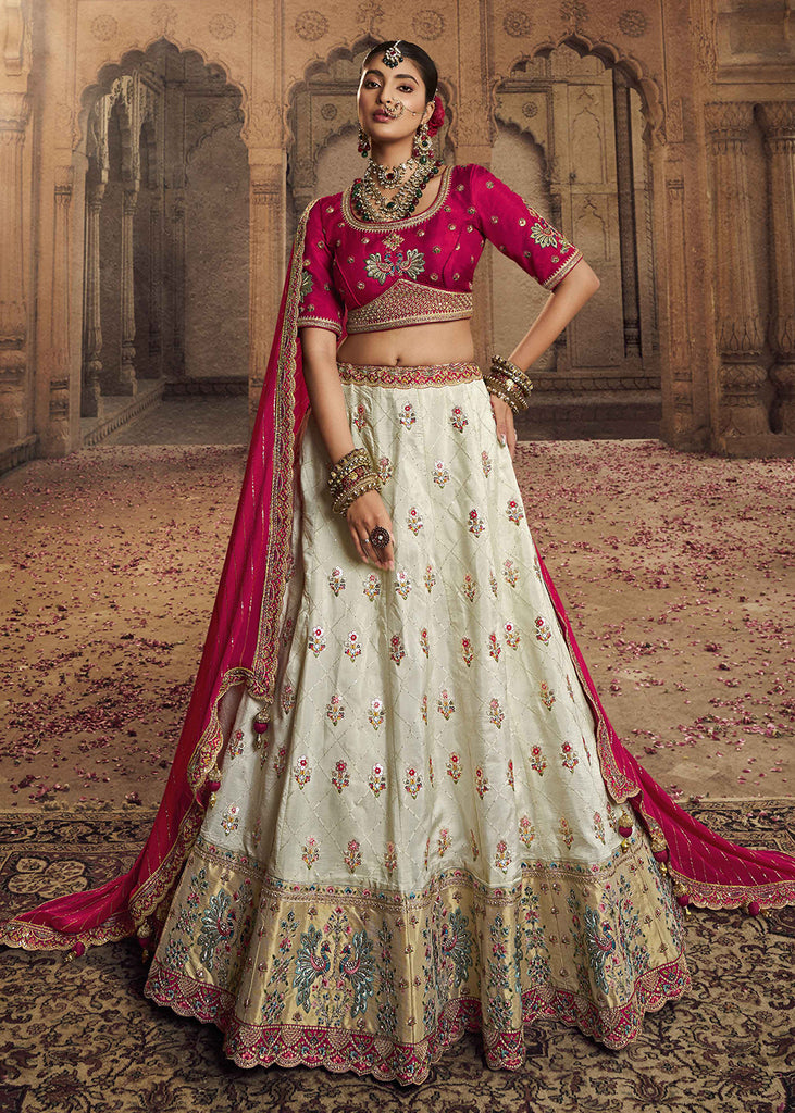 Cream Magenta Net Lehenga Choli Dupatta Fabric Only SC512 – Ethnic's By  Anvi Creations