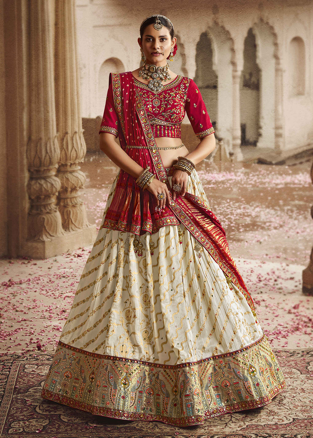 red and gold indian dress Luxury Red and Gold Silk Knee-Length Dress