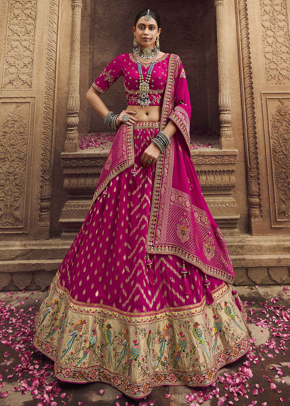 Buy Now Heavy Viscose Fusion Pink Embroidered Bridal Lehenga Choli Online in USA, UK, Canada & Worldwide at Empress Clothing. 