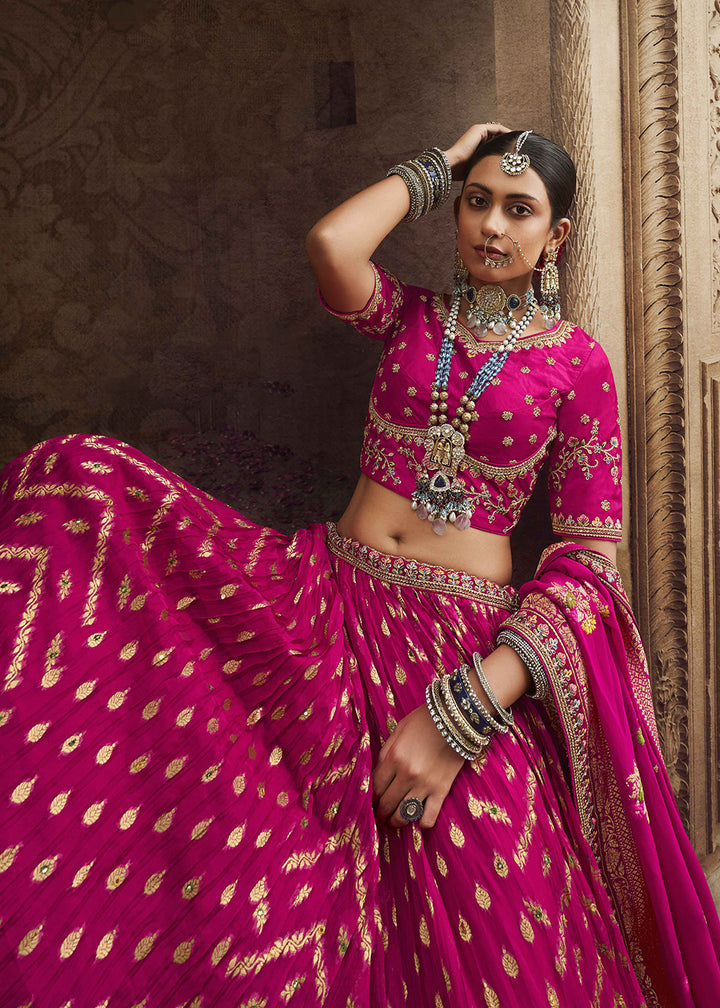 Buy Now Heavy Viscose Fusion Pink Embroidered Bridal Lehenga Choli Online in USA, UK, Canada & Worldwide at Empress Clothing. 