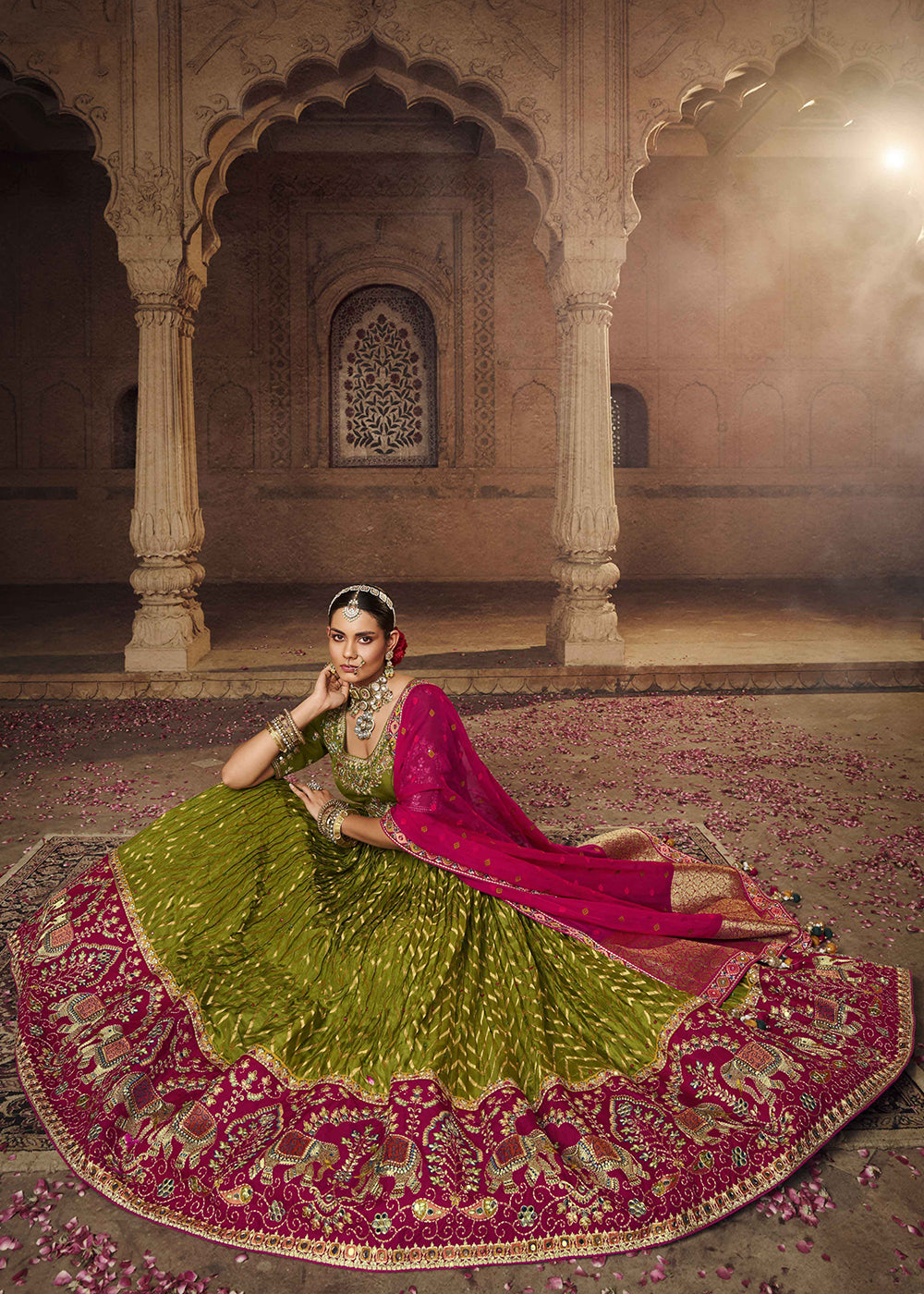 Buy Bridal Lehenga Choli Heavy Viscose Mehndi Green Lehenga