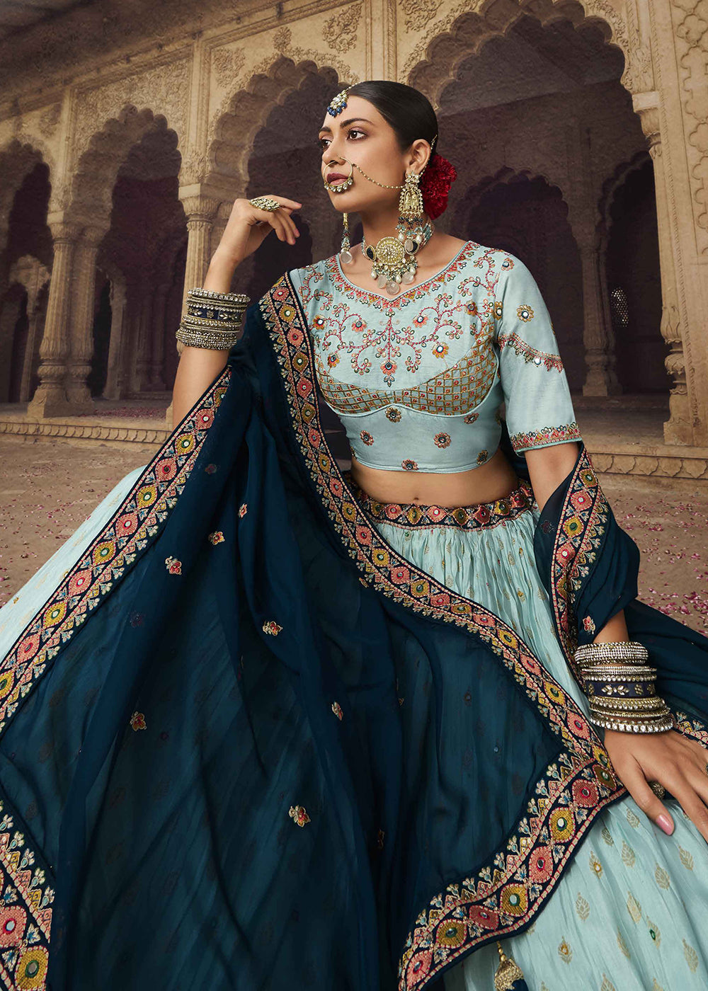 Buy Now Heavy Viscose Turquoise Embroidered Bridal Lehenga Choli Online in USA, UK, Canada & Worldwide at Empress Clothing.