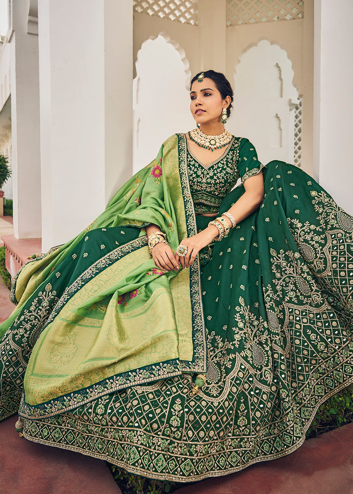 Buy Now Fascinating Green Viscose Silk Traditional Bridal Lehenga Choli Online in USA, UK, Canada & Worldwide at Empress Clothing. 