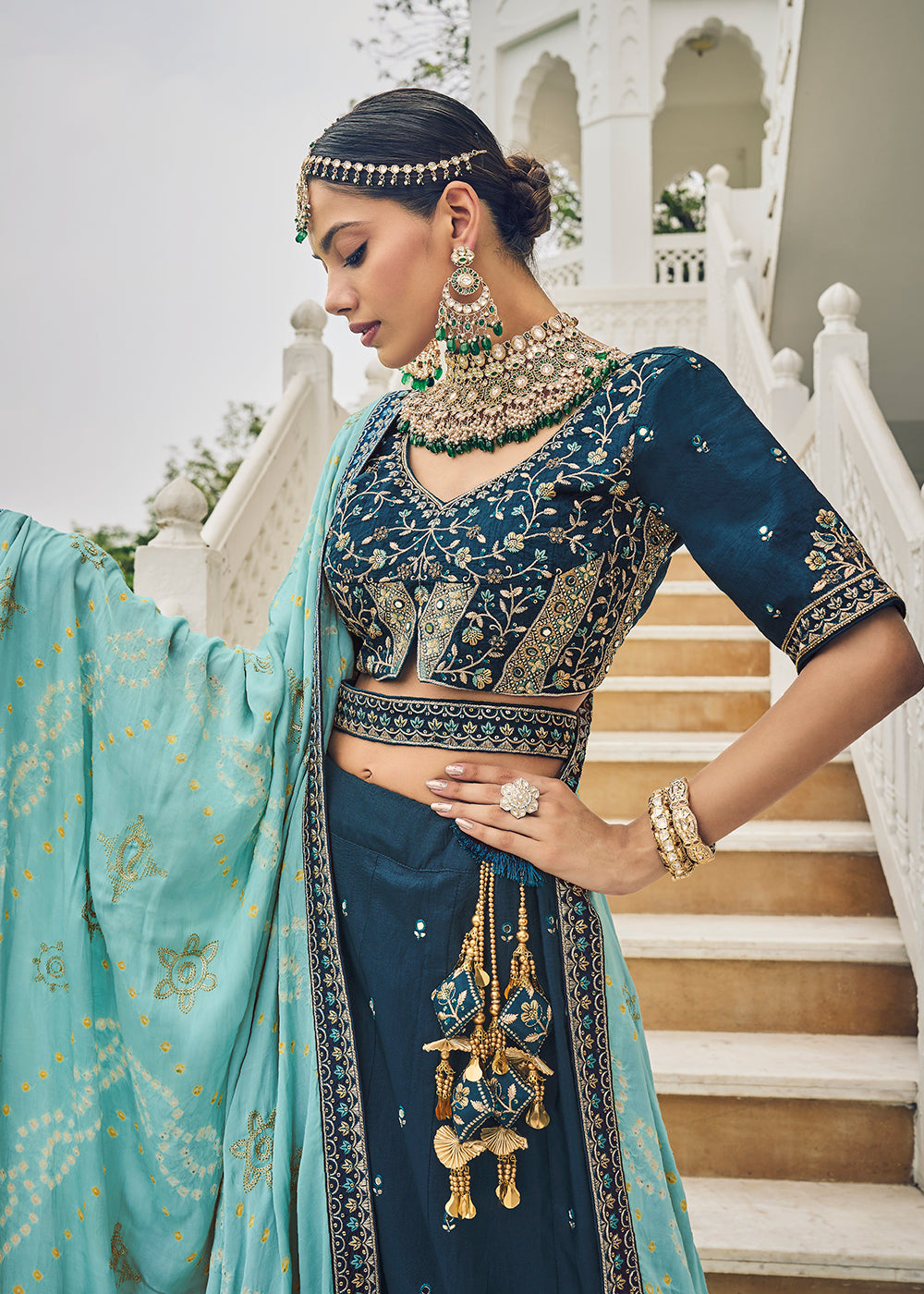 Buy Now Stunning Blue Viscose Silk Traditional Bridal Lehenga Choli Online in USA, UK, Canada & Worldwide at Empress Clothing.
