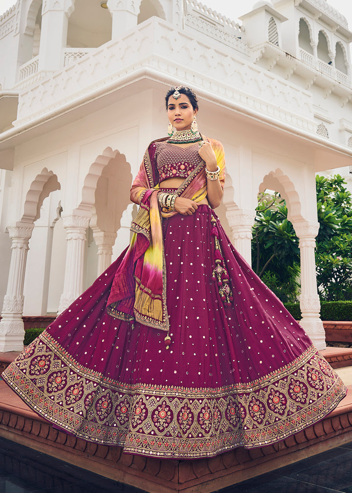 Buy Now Beautiful Rani Pink Viscose Silk Traditional Bridal Lehenga Choli Online in USA, UK, Canada & Worldwide at Empress Clothing. 