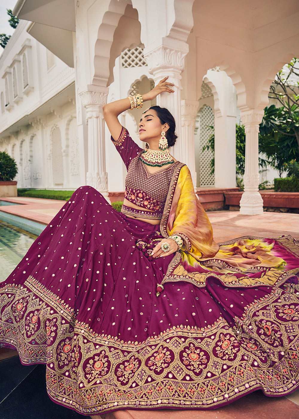 Buy Now Beautiful Rani Pink Viscose Silk Traditional Bridal Lehenga Choli Online in USA, UK, Canada & Worldwide at Empress Clothing. 