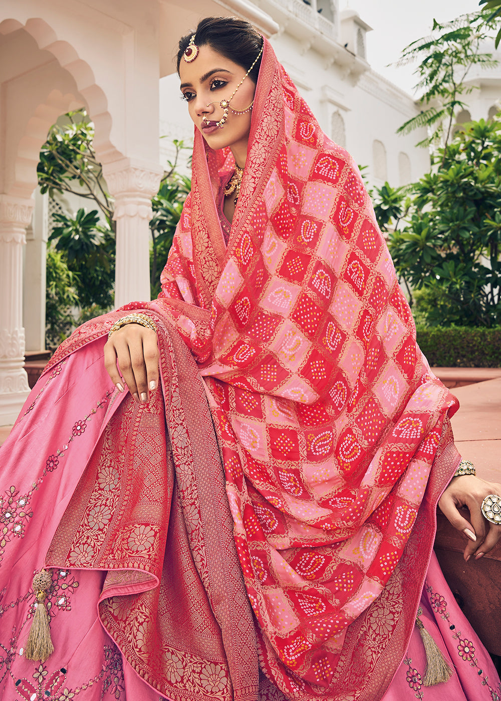 Buy Now Gorgeous Pink Viscose Silk Traditional Bridal Lehenga Choli Online in USA, UK, Canada & Worldwide at Empress Clothing. 