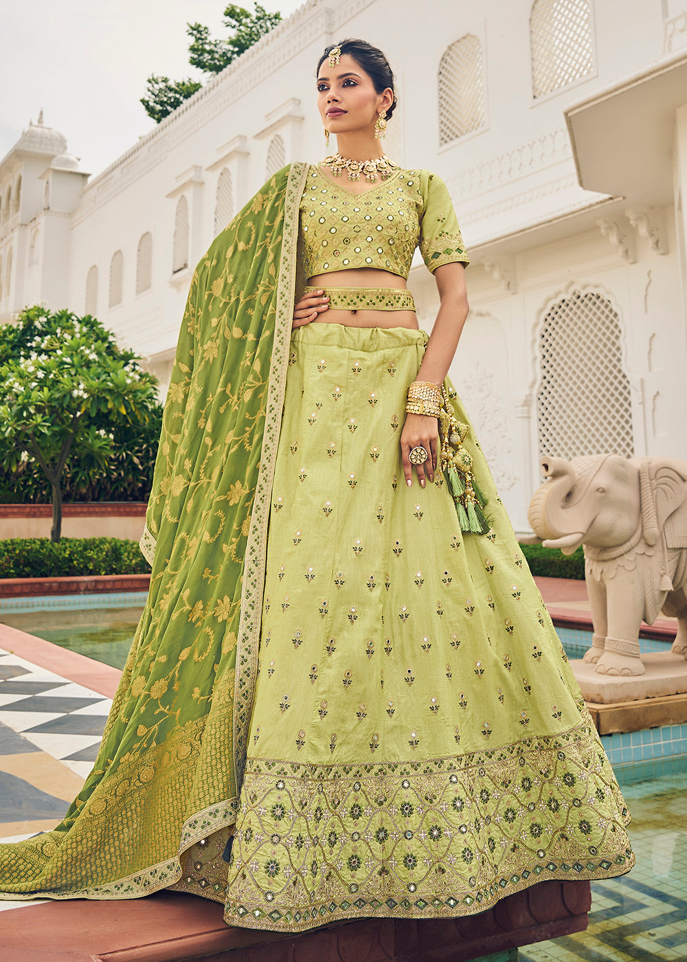 Buy Now Ravishing Green Viscose Silk Traditional Bridal Lehenga Choli Online in USA, UK, Canada & Worldwide at Empress Clothing.