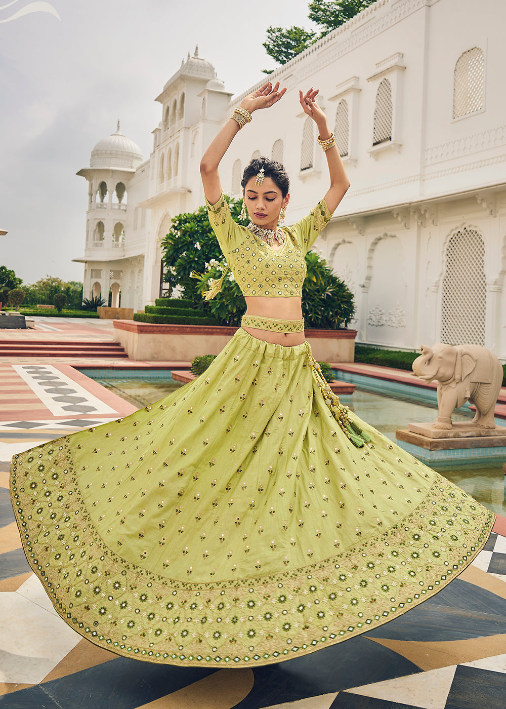 Buy Now Ravishing Green Viscose Silk Traditional Bridal Lehenga Choli Online in USA, UK, Canada & Worldwide at Empress Clothing.