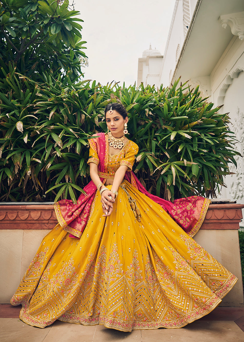 Buy Now Alluring Yellow Viscose Silk Traditional Bridal Lehenga Choli Online in USA, UK, Canada & Worldwide at Empress Clothing. 