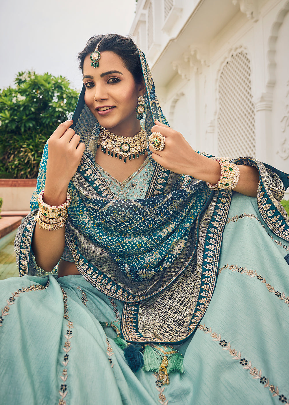 Buy Now Captivating Sky Blue Viscose Silk Traditional Bridal Lehenga Choli Online in USA, UK, Canada & Worldwide at Empress Clothing.