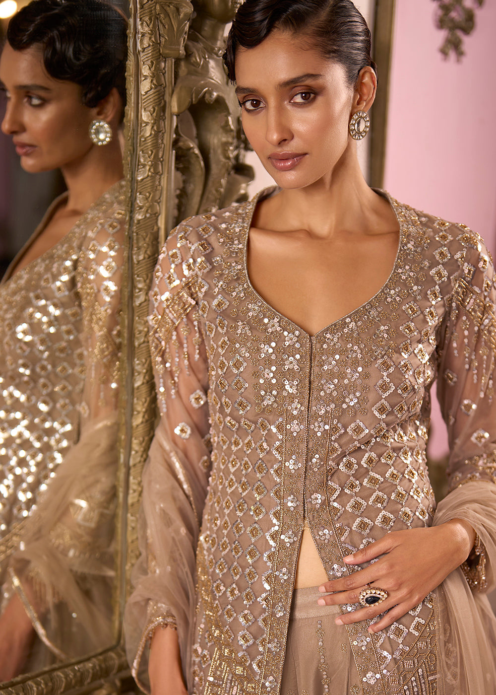 Buy Now Ivory Gold Net Cut Dana Work Designer Salwar Suit Online in US, UK, Canada, Germany, Italy, France, Greece, Australia, Denmark & Worldwide at Empress.