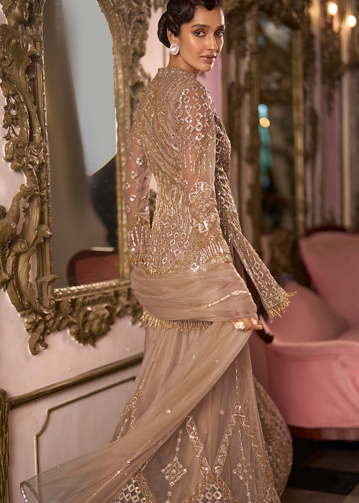 Buy Now Ivory Gold Net Cut Dana Work Designer Salwar Suit Online in US, UK, Canada, Germany, Italy, France, Greece, Australia, Denmark &amp; Worldwide at Empress.