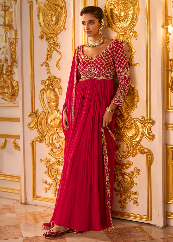Buy Majestic Pink Soft Georgette Designer Anarkali Suit Online in US, UK, Sweden, Denmark, Greece, Germany, Canada, Austria, Sweden, UAE &amp; Worldwide at Empress.
