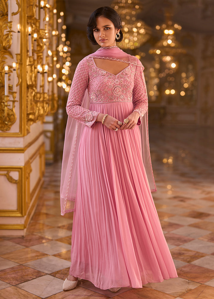 Buy Rose Pink Soft Georgette Designer Anarkali Suit Online in US, UK, Sweden, Denmark, Greece, Germany, Canada, Austria, Sweden, UAE &amp; Worldwide at Empress.