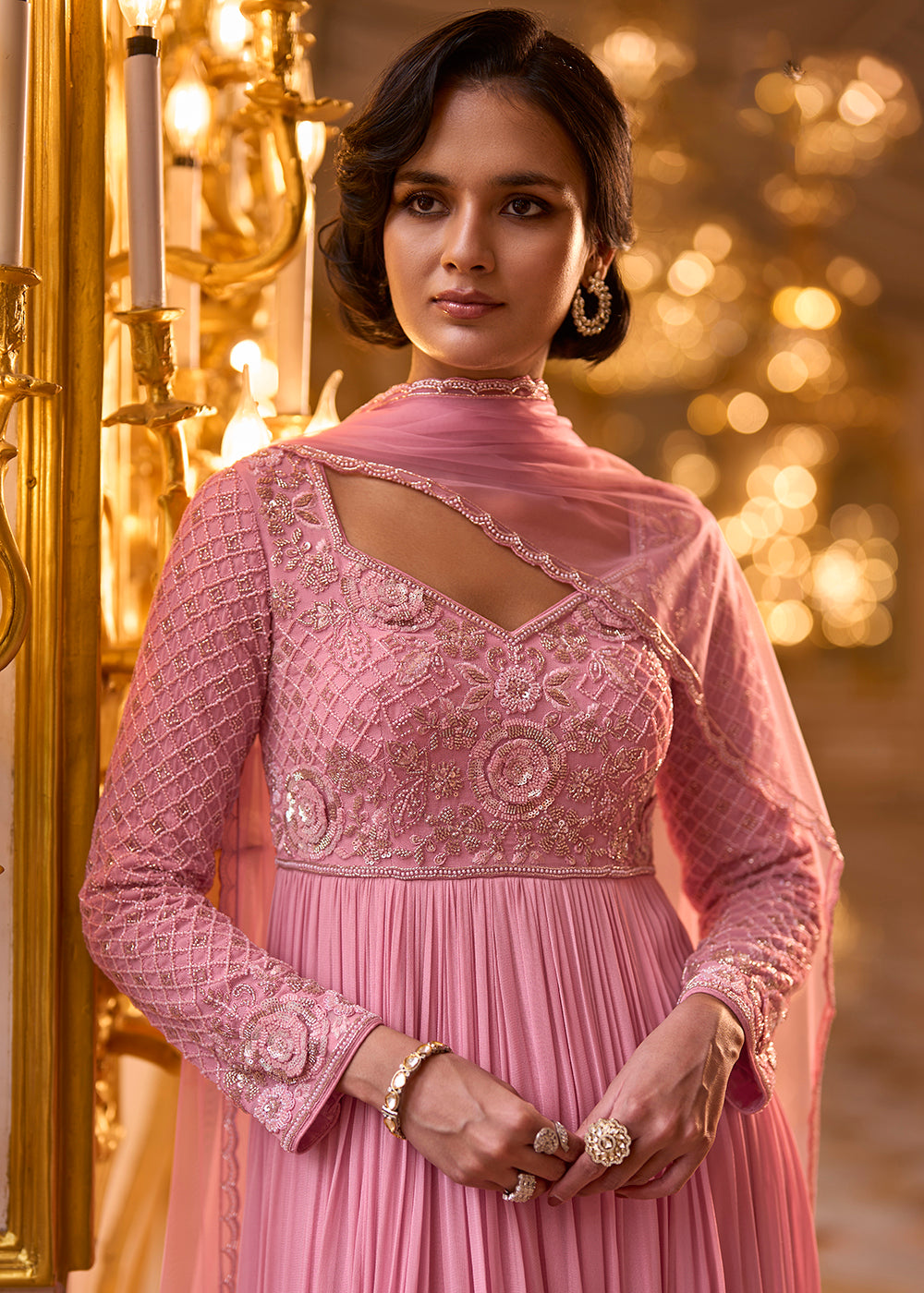 Buy Rose Pink Soft Georgette Designer Anarkali Suit Online in US, UK, Sweden, Denmark, Greece, Germany, Canada, Austria, Sweden, UAE &amp; Worldwide at Empress.