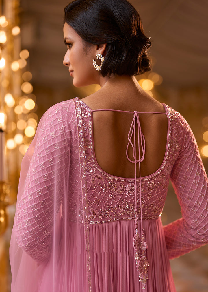 Buy Rose Pink Soft Georgette Designer Anarkali Suit Online in US, UK, Sweden, Denmark, Greece, Germany, Canada, Austria, Sweden, UAE &amp; Worldwide at Empress.
