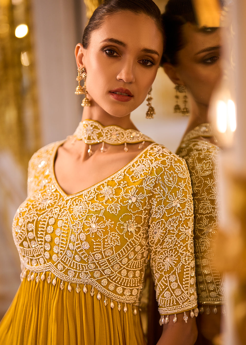 Buy Now Tuscan Gold Embroidered Peplum Style Set Online in US, UK, Canada, Netherlands, Germany, Italy, France, Greece, Denmark, Spain &amp; Worldwide at Empress.
