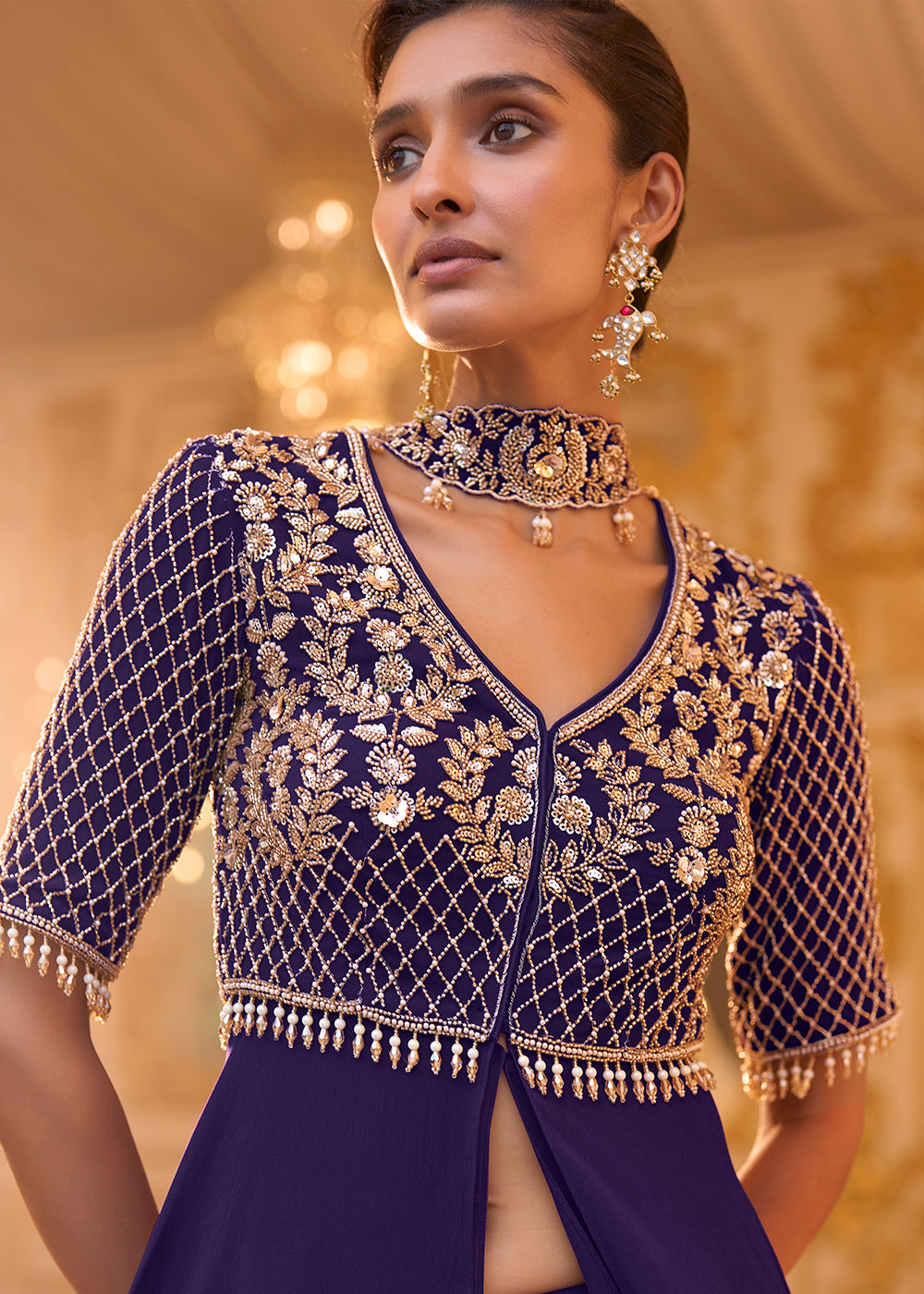 Buy Now Enchanted Purple Embroidered Peplum Style Set Online in US, UK, Canada, Netherlands, Germany, Italy, France, Greece, Denmark, UAE & Worldwide at Empress.