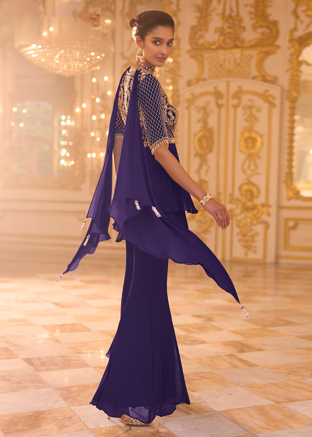 Buy Now Enchanted Purple Embroidered Peplum Style Set Online in US, UK, Canada, Netherlands, Germany, Italy, France, Greece, Denmark, UAE &amp; Worldwide at Empress.
