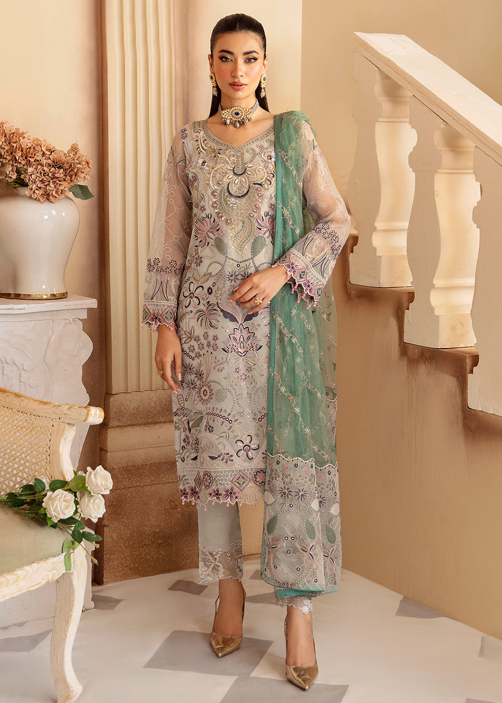 Buy Now Minhal Organza Collection Volume 12 by Ramsha | M-1202 Online at Empress Online in USA, UK, Canada & Worldwide at Empress Clothing.