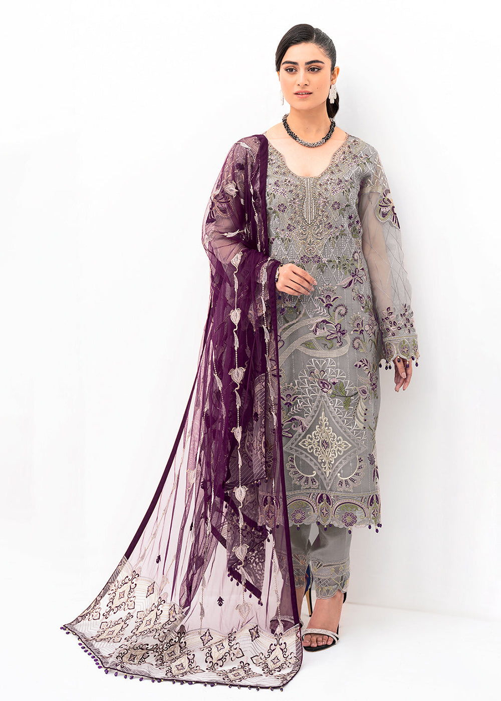 Buy Now Grey Organza Suit - Ramsha Minhal Collection Vol 8 - #M-801 Online in USA, UK, Canada & Worldwide at Empress Clothing. 