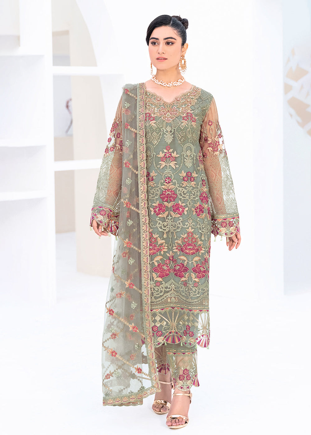 Buy Now Green Net Embroidered - Ramsha Minhal Collection Vol 8 - #M-802 Online in USA, UK, Canada & Worldwide at Empress Clothing. 