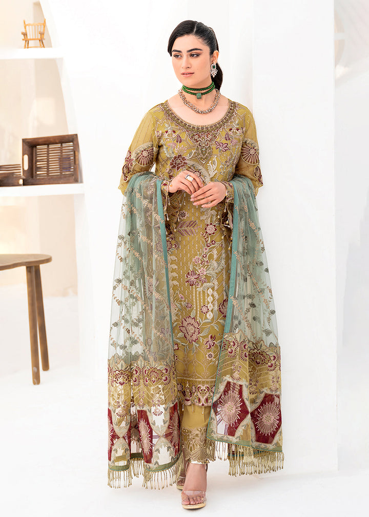 Buy Now Yellow Organza Suit - Ramsha Minhal Collection Vol 8 - #M-805 Online in USA, UK, Canada & Worldwide at Empress Clothing. 