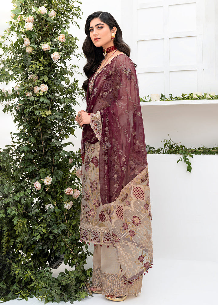 Buy Now Beige Organza Suit - Ramsha Minhal Collection Vol 8 - #M-806 Online in USA, UK, Canada & Worldwide at Empress Clothing. 