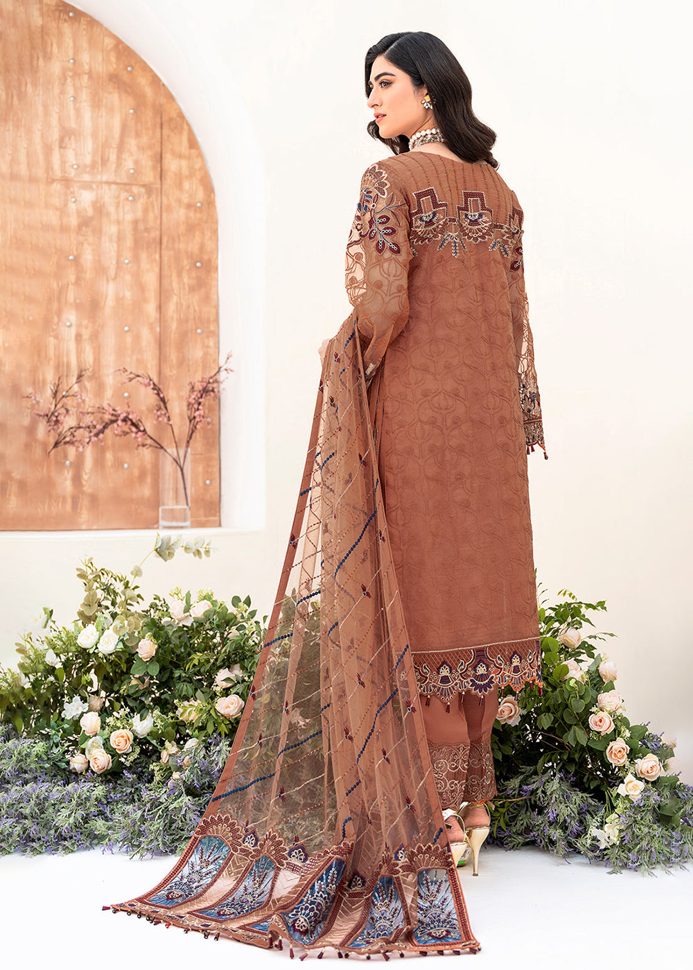 Buy Now Rust Orange Organza Suit - Ramsha Minhal Collection Vol 8 - #M-808 Online in USA, UK, Canada & Worldwide at Empress Clothing. 