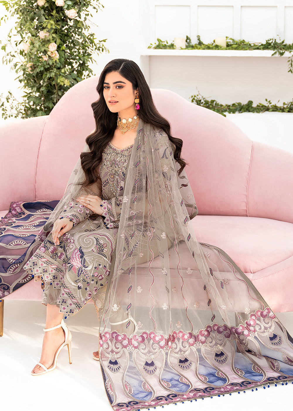 Buy Now Beige Organza Suit - Ramsha Minhal Collection Vol 8 - #M-809 Online in USA, UK, Canada & Worldwide at Empress Clothing. 