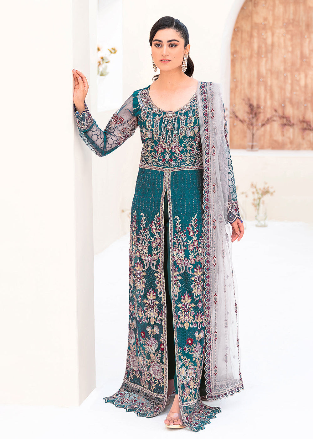 Buy Now Teal Net Embroidered Suit - Ramsha Minhal Collection Vol 8 - #M-810 Online in USA, UK, Canada & Worldwide at Empress Clothing.