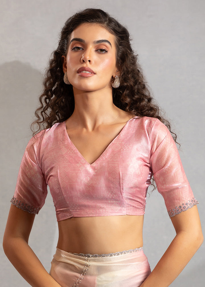 Buy Rose Pink & Off White Satin Silk Designer Saree Online in USA, UK, Canada, Spain, France, Germany, Italy, Austria, UAE, Singapore & Worldwide at Empress.