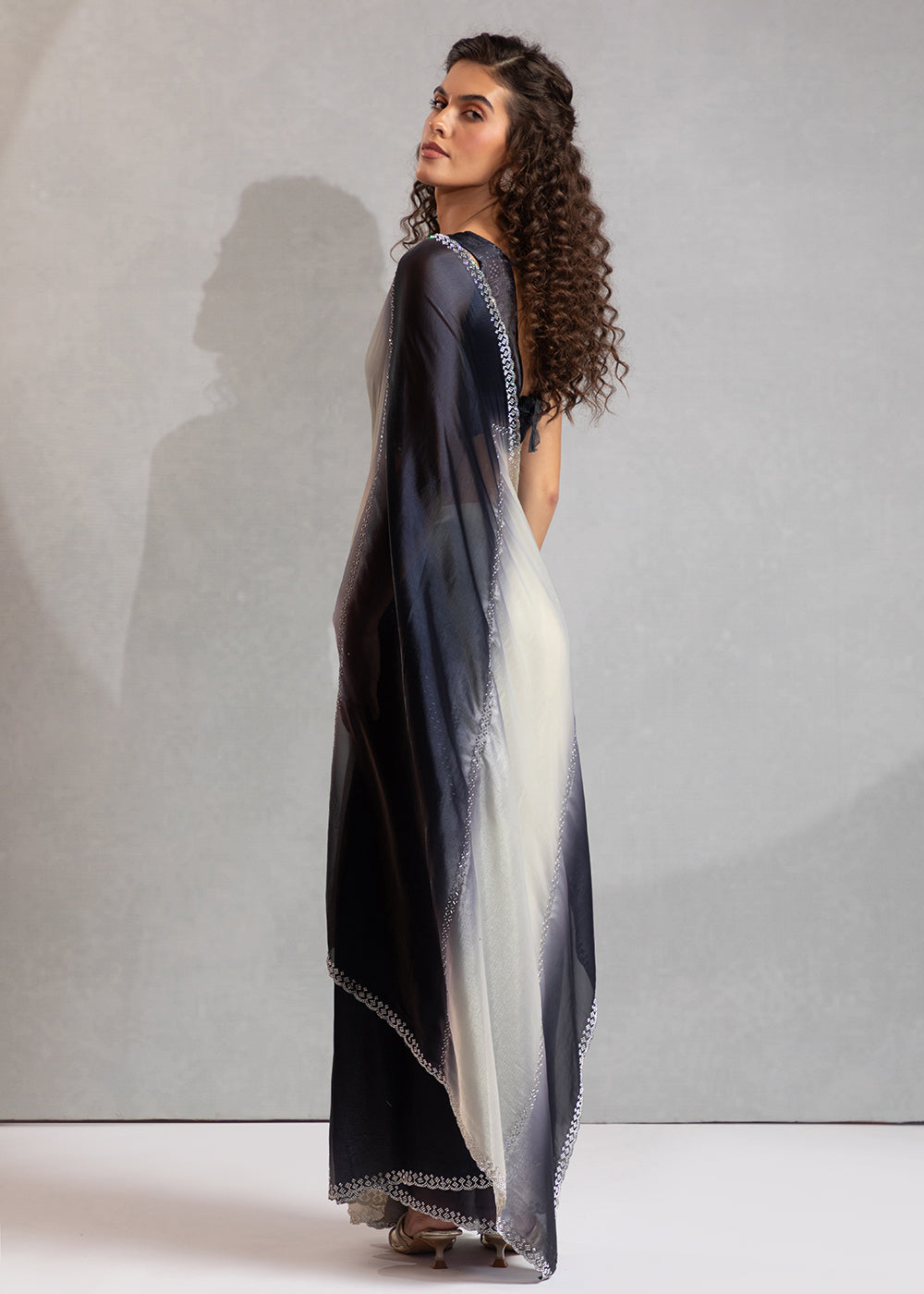 Buy Black & Off White Satin Silk Designer Saree Online in USA, UK, Canada, Spain, France, Germany, Italy, Austria, UAE, Singapore, Spain & Worldwide at Empress.