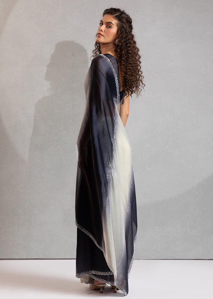 Buy Black & Off White Satin Silk Designer Saree Online in USA, UK, Canada, Spain, France, Germany, Italy, Austria, UAE, Singapore, Spain & Worldwide at Empress.