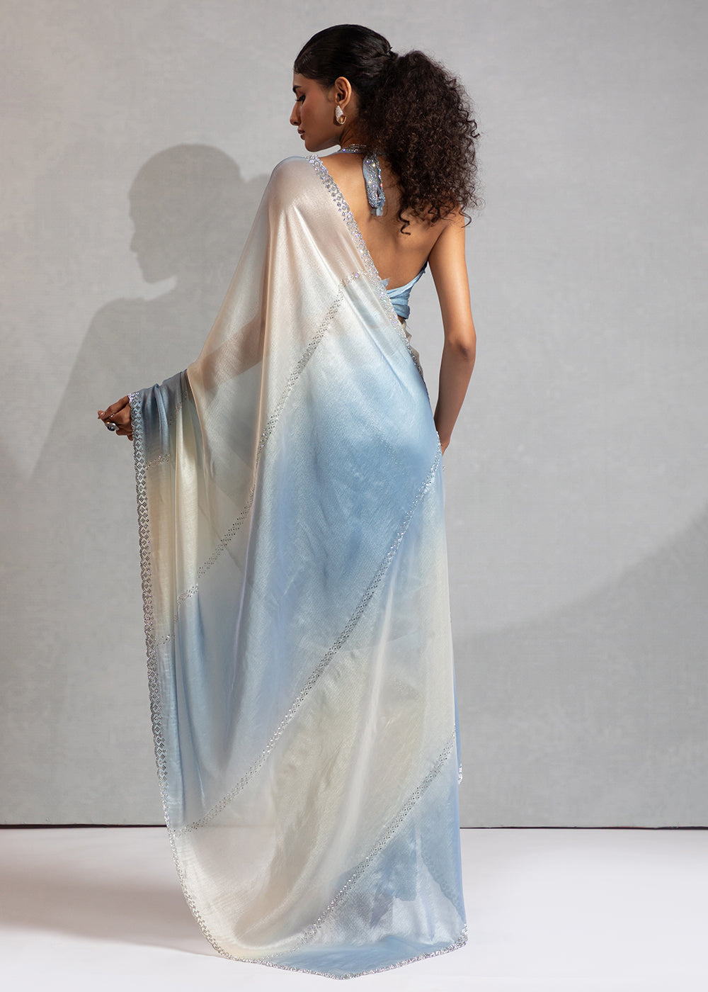 Buy Blue & Off White Satin Silk Designer Saree Online in USA, UK, Canada, Spain, France, Germany, Italy, Austria, UAE, Singapore, China & Worldwide at Empress.