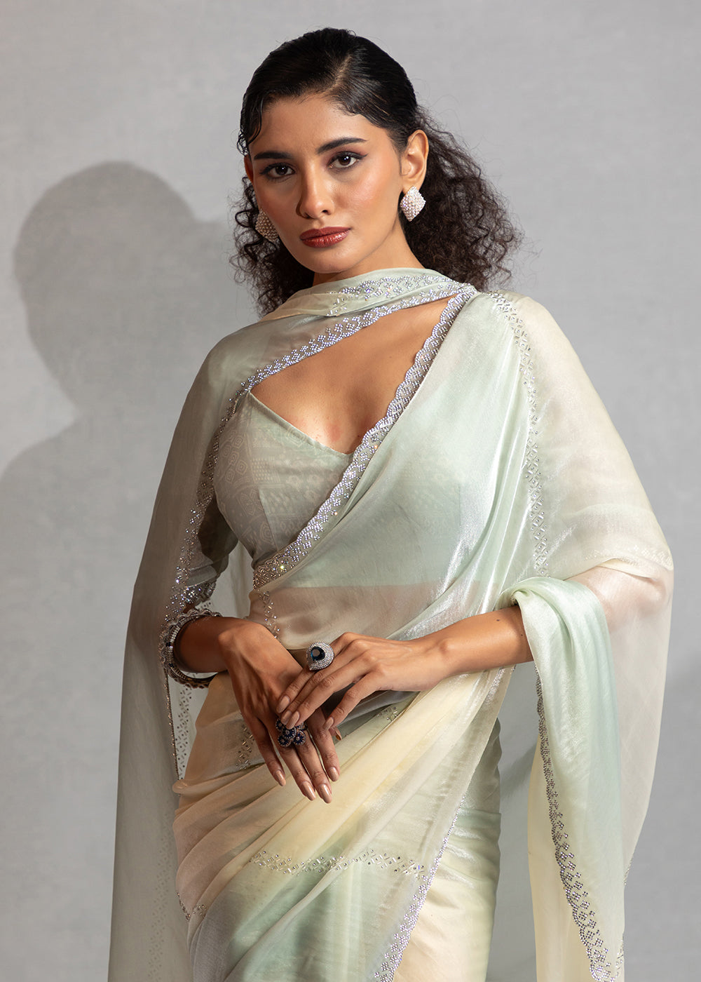 Buy Green & Off White Satin Silk Designer Saree Online in USA, UK, Canada, Spain, France, Germany, Italy, Austria, UAE, Singapore, China & Worldwide at Empress.