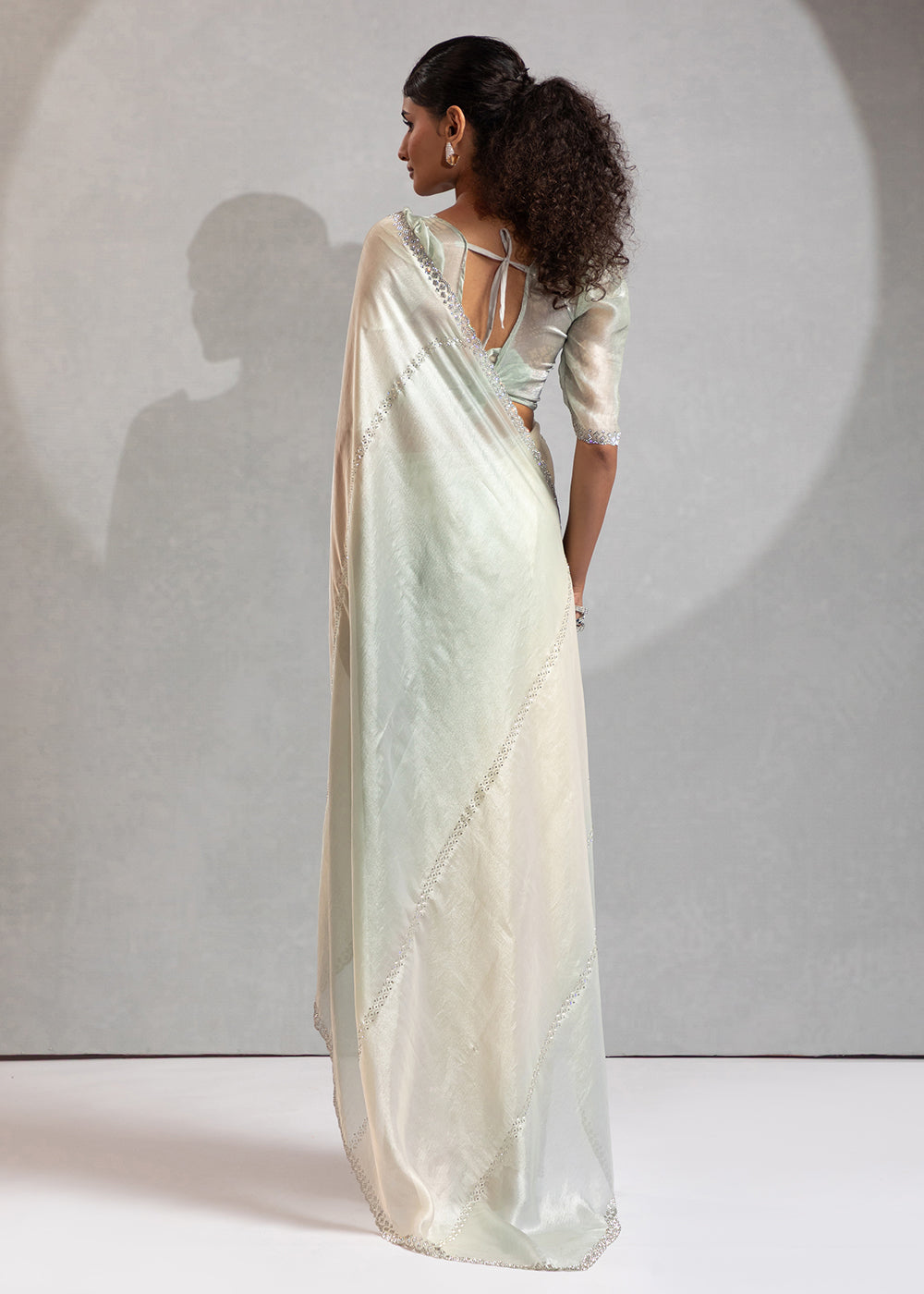 Buy Green & Off White Satin Silk Designer Saree Online in USA, UK, Canada, Spain, France, Germany, Italy, Austria, UAE, Singapore, China & Worldwide at Empress.