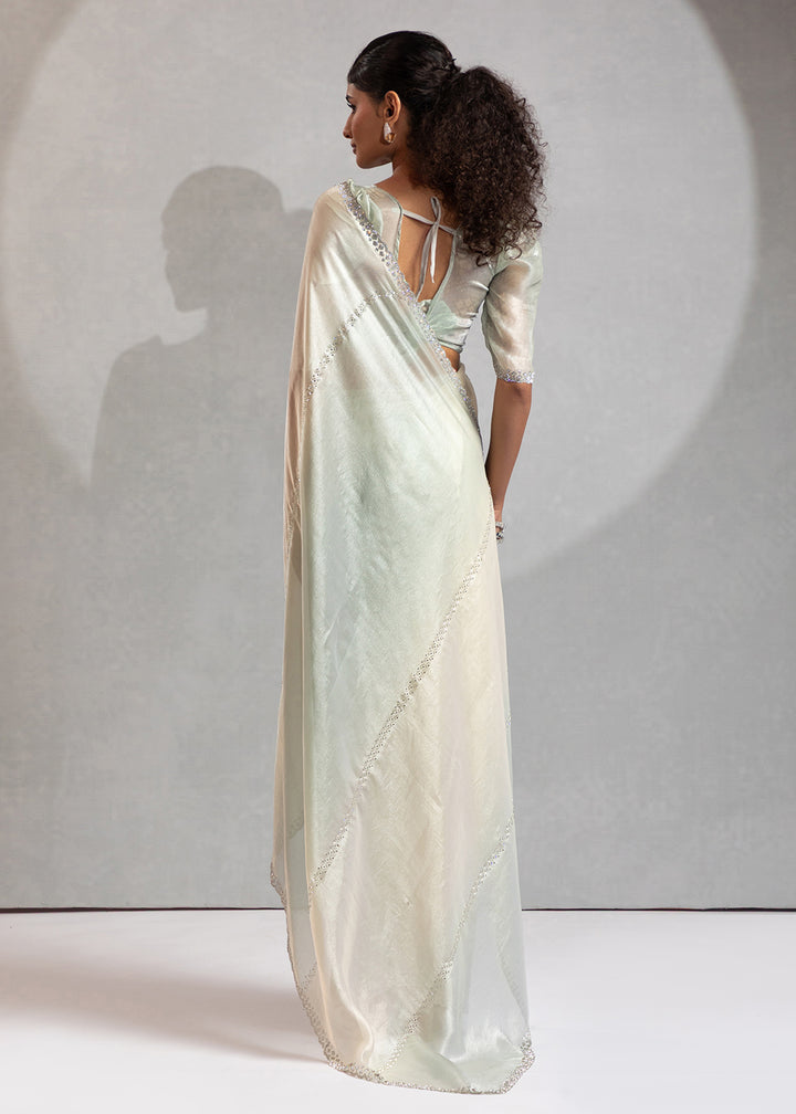 Buy Green & Off White Satin Silk Designer Saree Online in USA, UK, Canada, Spain, France, Germany, Italy, Austria, UAE, Singapore, China & Worldwide at Empress.