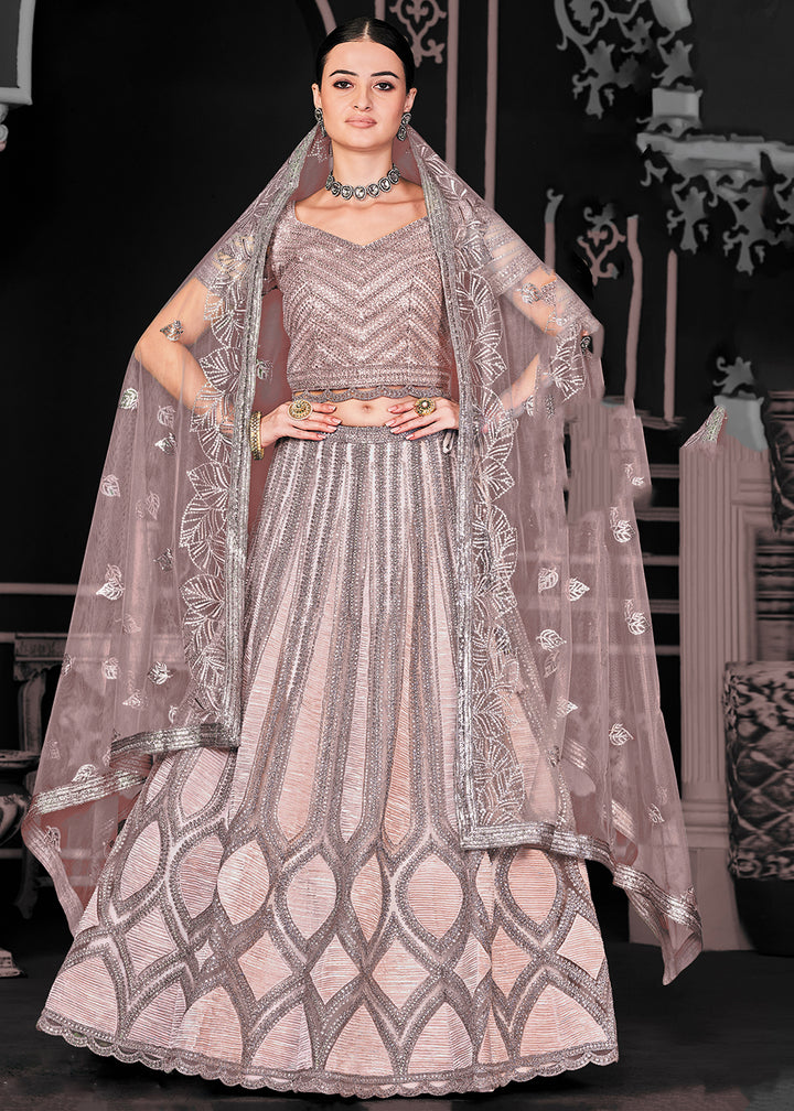 Buy Now Appealing Brown Net Embroidered Bridal Party Lehenga Choli Online in USA, UK, Canada, France, Italy, Germany, Australia & Worldwide at Empress Clothing.