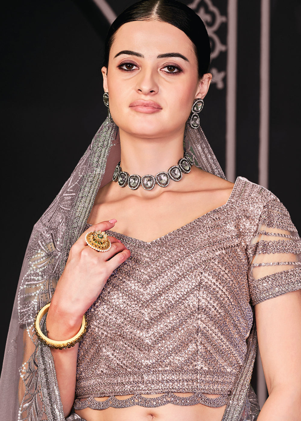 Buy Now Appealing Brown Net Embroidered Bridal Party Lehenga Choli Online in USA, UK, Canada, France, Italy, Germany, Australia & Worldwide at Empress Clothing.