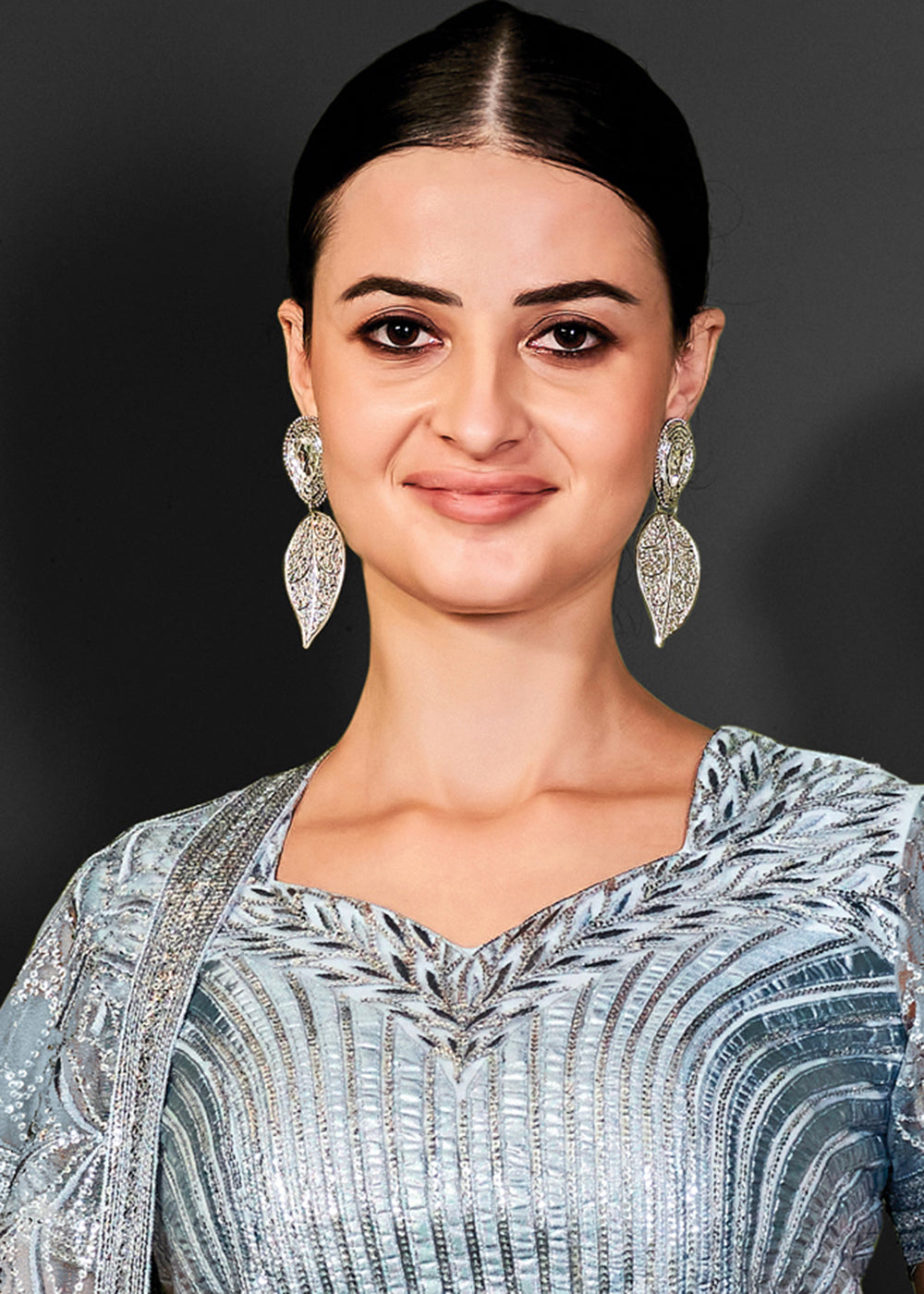 Buy Now Lovely Grey Net Embroidered Bridal Party Lehenga Choli Online in USA, UK, Canada, France, Italy, Germany, Australia & Worldwide at Empress Clothing.